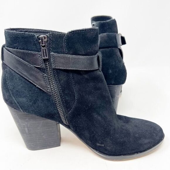 COLE HAAN BLACK SUEDE STRAP DETAIL SIDE ZIP MINNA BOOTIE WOMENS SZ 8.5 - Picture 5 of 9